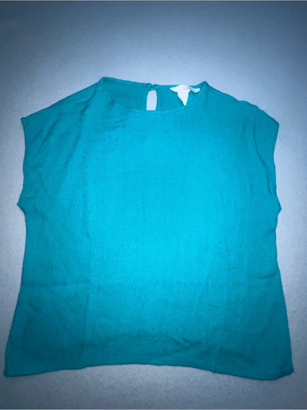 Melrose Turquoise Blue Textured Short Sleeve Keyhole Back Blouse Top Size M